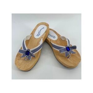 Somethin Else Skechers Women's Flip Flops Sandals Size 7 Blue White Stripe Bow
